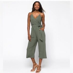 Kaileigh Sage Green Pinstripe Jumpsuit